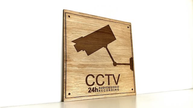 CCTV wooden laser engraved sign medium sized 20x20cm
