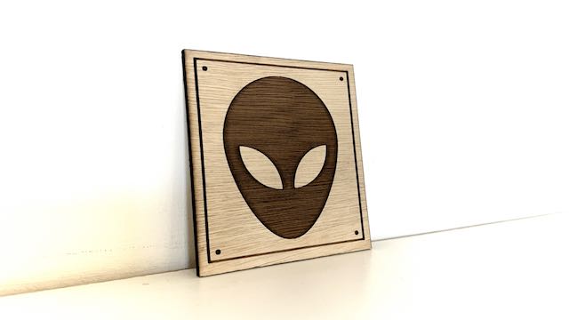 Alien head wooden laser engraved sign