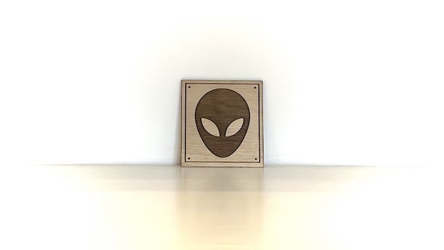 Alien head wooden laser engraved sign