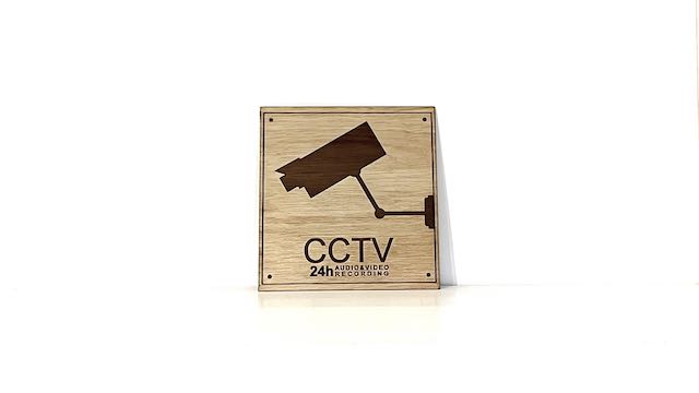 CCTV wooden laser engraved sign medium sized 20x20cm